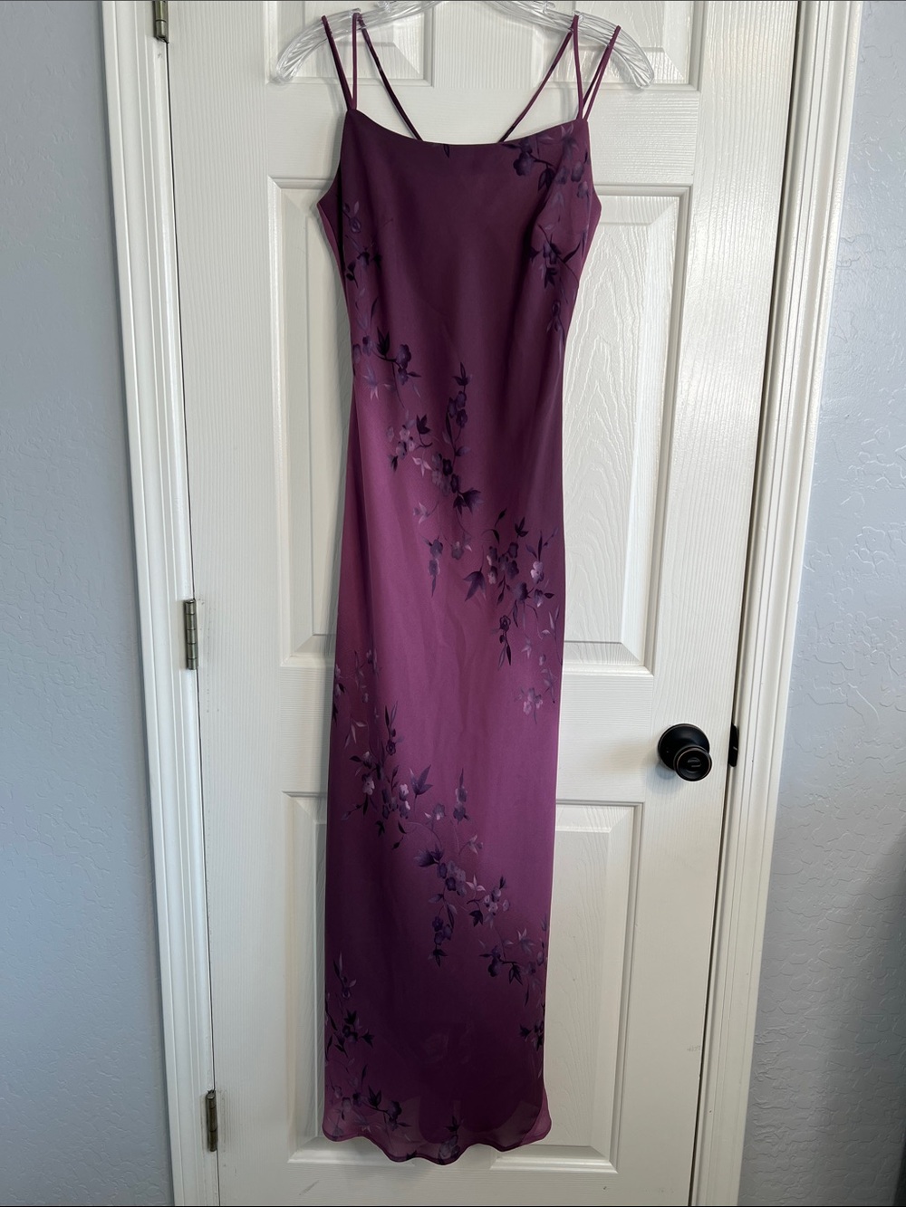 Vintage purple floral ombre maxi sheath dress Stepping Out 90s S/M